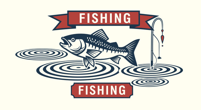 A vintage style graphic illustration of a fish jumping in water