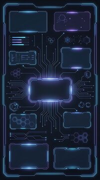 Futuristic hud interface with glowing blue frames and circuit lines