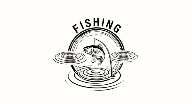 A vintage style graphic illustration of a fish jumping in water