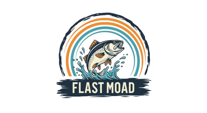A vintage style illustration of a fish jumping from the water