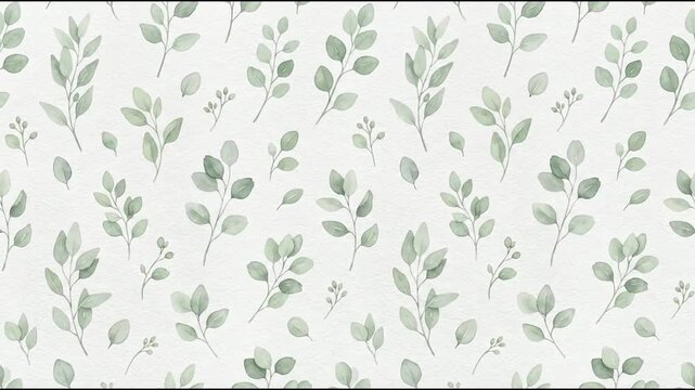 Watercolor Green Leaves Seamless Pattern Background Moving Gently