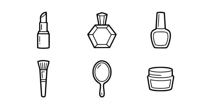 Cosmetic and Makeup Line Art Icons Set, Beauty Products Outline Vector Collection