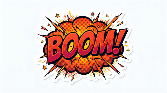 Comic book style boom explosion text bubble with bright red and yellow colors