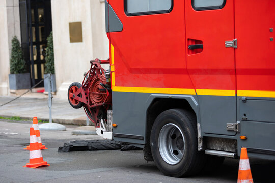 Fire Truck with Coiled Hoses and Emergency Equipment