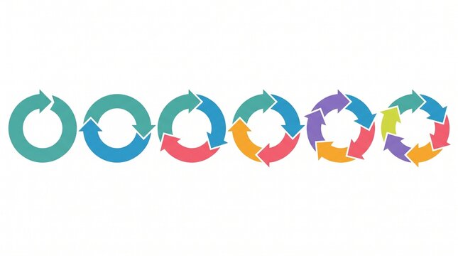Colorful circular process cycle diagrams with arrows on white background with arrows various colors series circular organization infographic development management flowchart