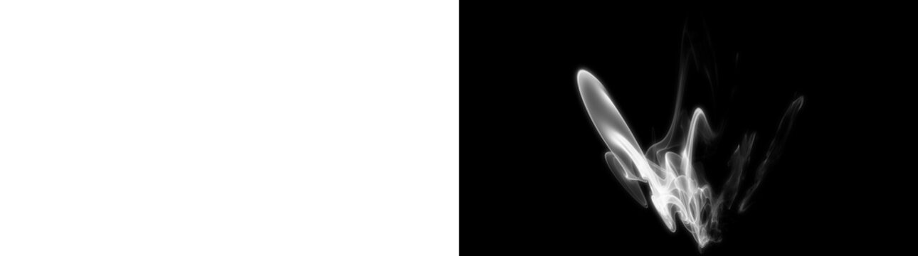 Spooky glowing white halloween smoke plume with carved jack o lantern face on transparent background, isolated cutout