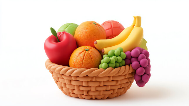 A vibrant basket filled with a variety of colorful fruits, including apples, oranges, bananas, grapes, and more, perfect for showcasing healthy eating.