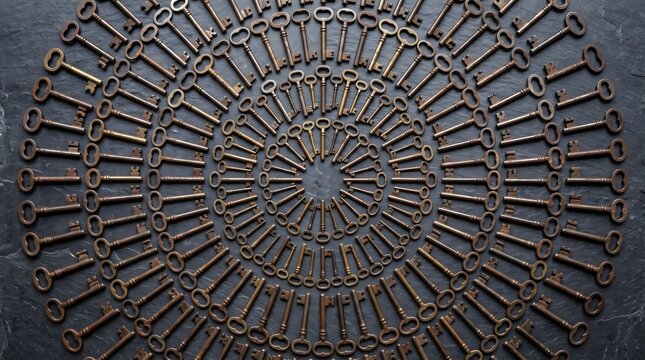 Antique Skeleton Keys Circular Pattern on Dark Slate Background
