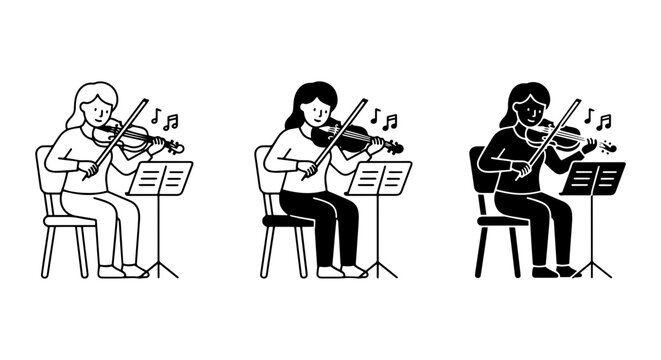 Violin Player Icon Set, Musical Performance Vector Graphics, Classical Musician Illustrations