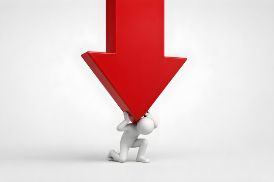 Large 3D red arrow pointing down representing financial loss crisis and market decline