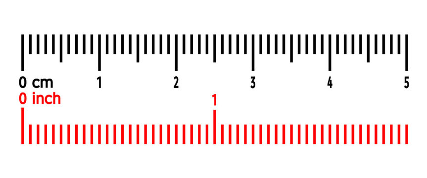 Black and Red Ruler Measurement Scale With Cm and Inch Units Isolated on Transparent Background