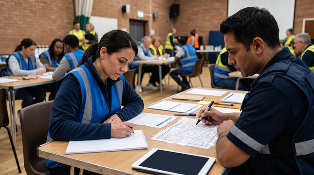 Emergency response training drill in community hall