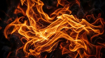 Fototapeta premium Close Up Dramatic Fire Flames Burning With Bright Orange Glow