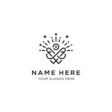 Abstract human logo with radiating light, isolated on transparent background