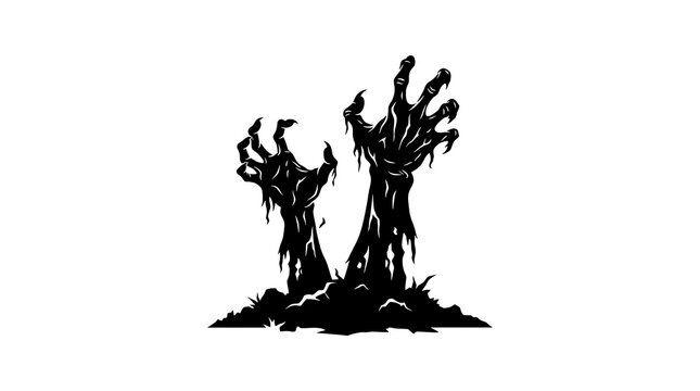 Creepy illustration of two zombie hands reaching up from the grave