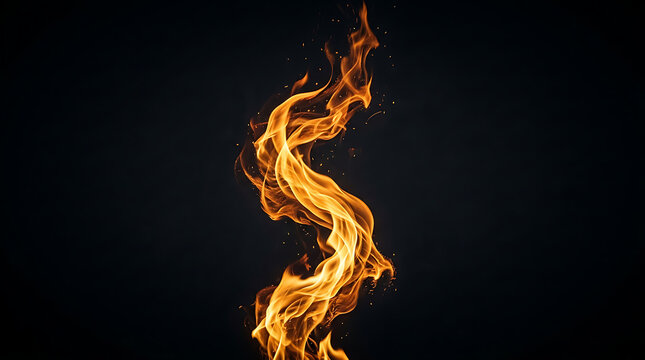 Fiery orange flames dancing upwards with glowing embers against a dark background transparent background