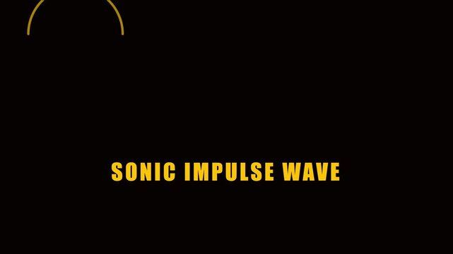 Sonic impulse wave motion with pulsing yellow arc and minimalist typography on animation 4k black background