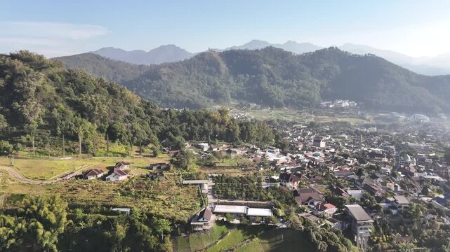 Aerial Drone View of Batu Mountain Town in East Java Indonesia