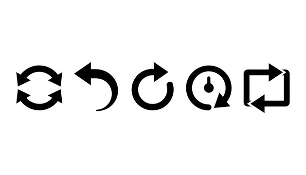Arrow loop and reload button icon set vector with undo refresh history rotation and square repeat cycle symbols.