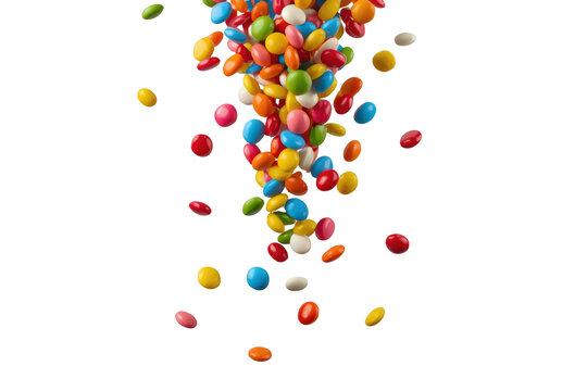 Falling multicolor candy pieces isolated on transparent background