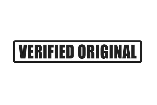 Verified original text stamp isolated on a solid black background