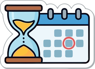 Fototapeta premium Calendar with marked date and hourglass sticker icon representing deadline and time management schedule