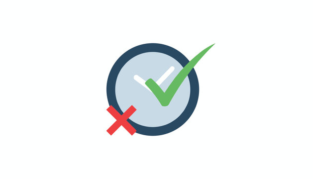 Blue wall clock combined with a green checkmark and a red cross mark, representing time management and decision tasks.
