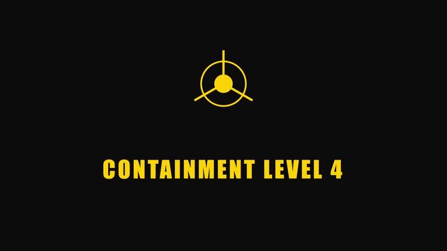 Containment level 4 warning sign with hazard symbol and flashing red border for sci-fi security and biohazard alert systems animation 4k