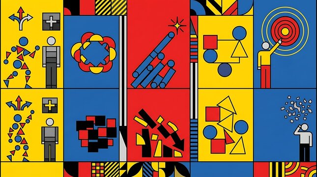 Modern geometric business concept art with primary colors