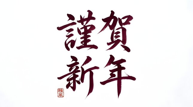Red japanese calligraphy new year greeting text with japanese
