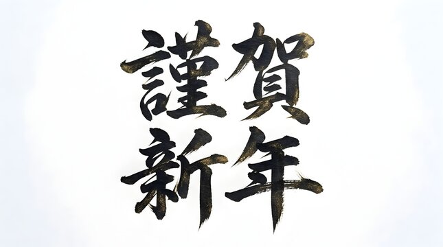 Gold japanese calligraphy new year greeting text with japanese