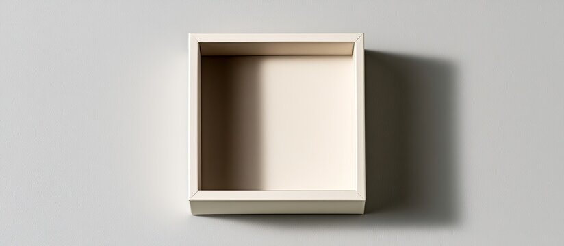 Minimalist empty beige box casts a soft shadow on a neutral background