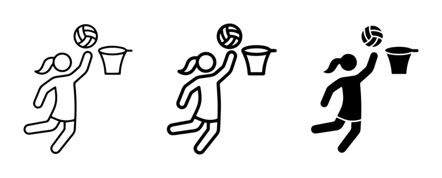 Netball Player Icon Set, Action Silhouette, Sport Graphics, Team Game Vector