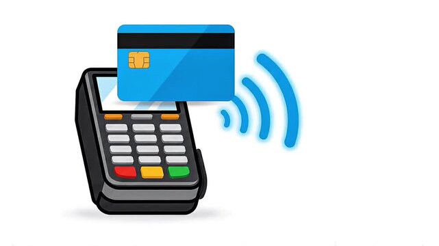 Contactless Payment Flat Illustration of Credit Card and POS Terminal on White Background