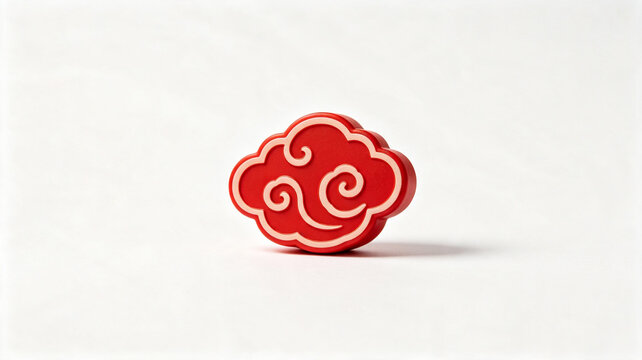 Red stylized cloud with white swirls, inspired by anime culture, isolated on a clean white surface.