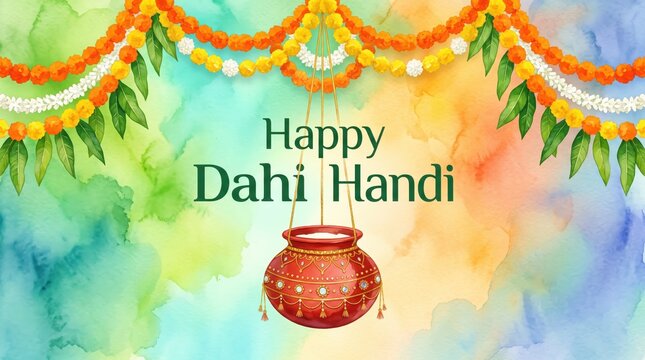Illustration of traditional hanging clay dahi handi pot.