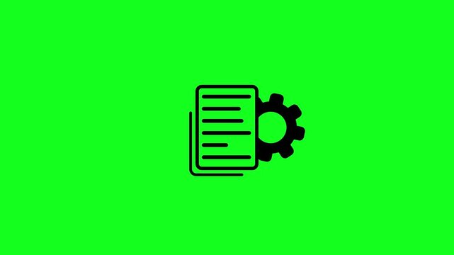Document settings with gears icon isolated on black background. Software update, transfer protocol, teamwork tool management.