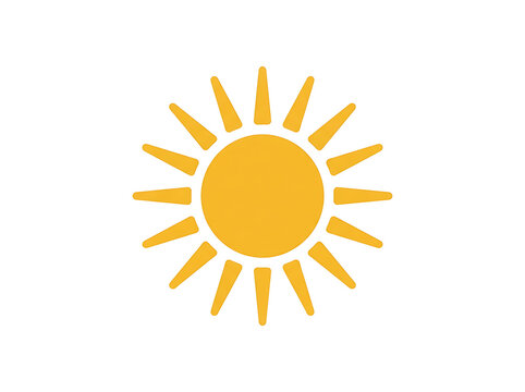 Yellow sun icon with rays isolated on white background. Flat vector illustration of summer sunshine symbol