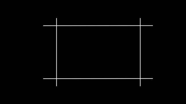 Cursor opens and closes white rectangle dashed line frame border animation on black background. Animated dashed line frame border for text box placeholder.
