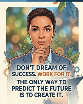 Confident professional woman with motivational success quote