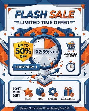 Flash sale banner with discount offer and countdown timer