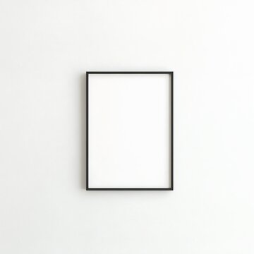 Picture frame with a thin black border hangs on a plain white wall.
