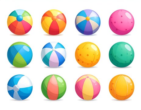 Set of twelve different colorful toy balls.