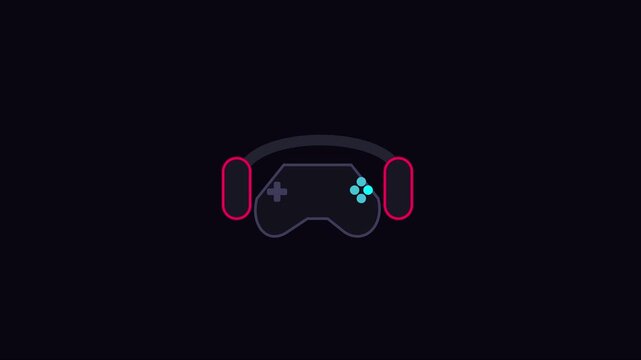 Minimalist gaming controller and headset animation on dark 4k background