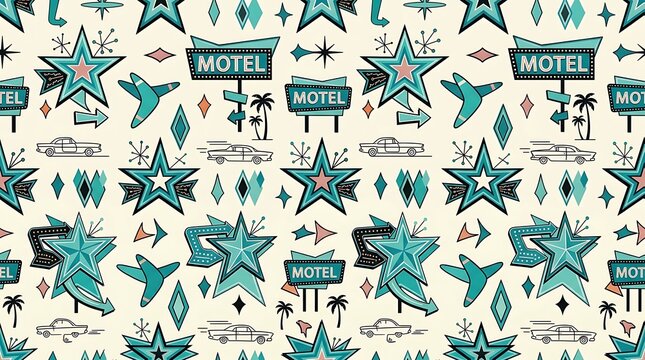 Mid century modern googie style motel and road trip pattern