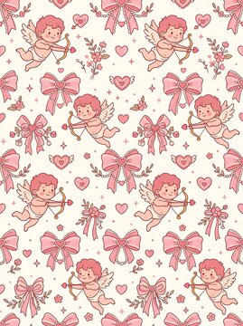 Cute cupid and heart seamless pattern for valentines day