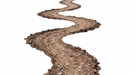 Fototapeta premium Winding dirt path featuring rugged texture and rocky terrain isolated perfectly on white background