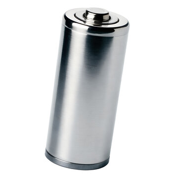 Blank Metallic Cylindrical Rechargeable Battery Isolated on White Background