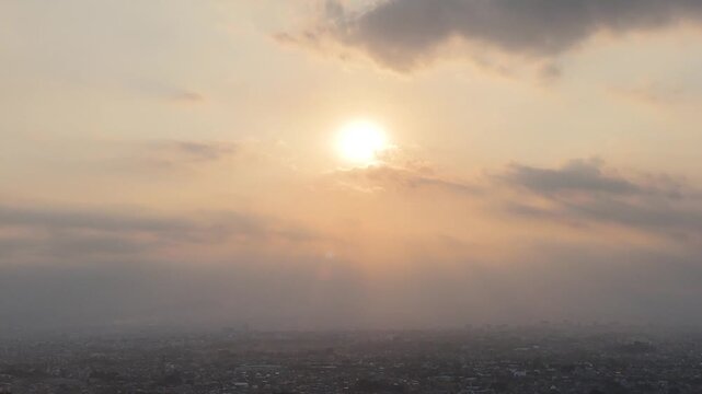 Aerial Drone View Over Malang City in East Java Indonesia at Sunset