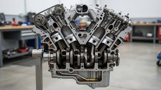 Internal combustion engine cross section showing metal parts.